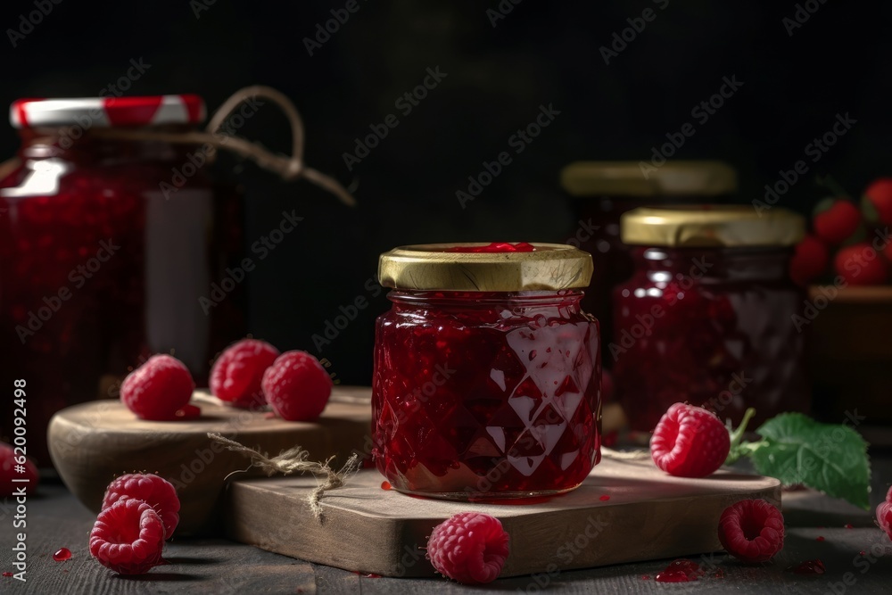 Poster homemade raspberry jam. generate ai