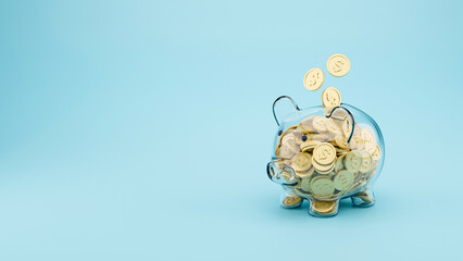 Saving money coins in glass plant growing. planning management Investment financial concept. 3d rendering.