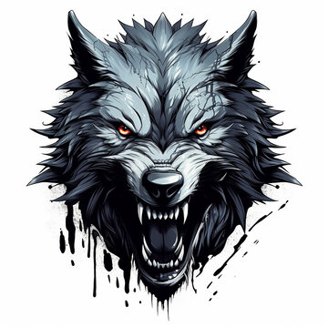 Direwolf tattoo style mascot logo emblem. Generative AI illustration