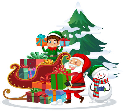 Elf and Santa delivery Christmas gifts
