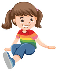 Happy Girl in Rainbow Shirt Cartoon Vector
