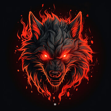 Direwolf tattoo style mascot logo emblem. Generative AI illustration