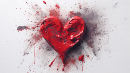Red Heart-shaped brushstrokes of paint on a white background