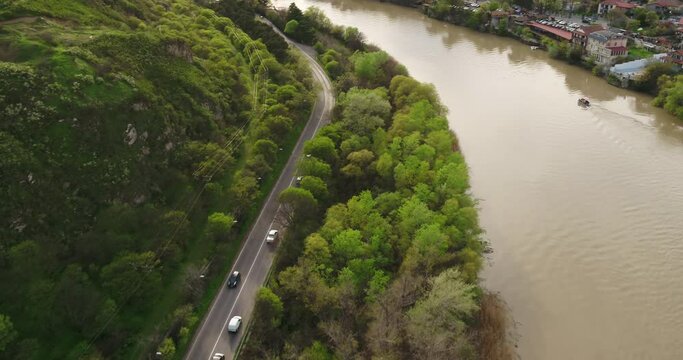 Aerial overhead road and cars movement 