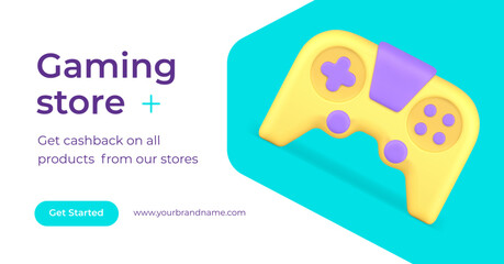 Gaming store cyberspace video entertainment online shop 3d landing page realistic vector