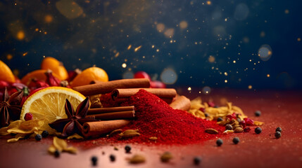 spices for mulled wine - artistic background with copy space, generative ai