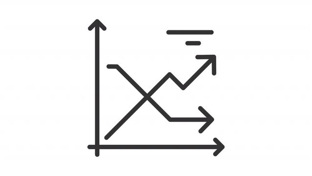 Animated line chart icon. Competitor analysis animation. Two arrows. Product sale. Business plan. Economy graph. Loop HD video with alpha channel, transparent background. Outline motion graphic