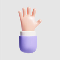 3D open outstretched hand, showing five fingers, extended in greeting.