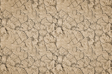 Dry land seamless texture with cracked pattern. Clay, sandy dry land is cracked from drought. Background of dry ground with cracked texture