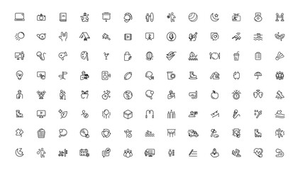 Fototapeta na wymiar Big set of 104 Lifestyle and Entertainment icons. Thin line icons collection. Vector illustration, Pixel Perfect icons, Simple vector illustration