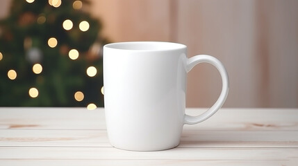 a white mug mock-up with christmas background Generative AI