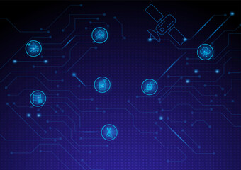 Telecom wireless circuit communication technology background. Dot blue digital electric integrated vector illustration.