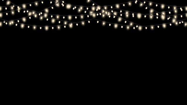 Isolate background seamless loop white  beautiful christmas string light bulb string with flashing lights on black background. 3d xmas light rendering party, Christmas, new yearm, celebrate background