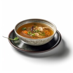 a plate of miso soup on white background for food photography generative ai
