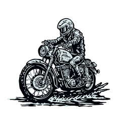 Fototapeta na wymiar Vintage retro custom motorcycle ride on the street with a old stamp style illustration 