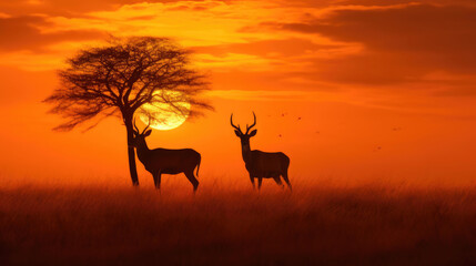 Fototapeta na wymiar African Safari Dreams: Sunset Splendor with Wildlife. Generative AI