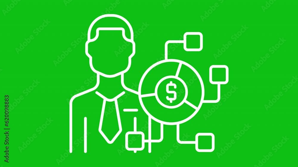 Poster digital finance white icon animation. animated line business expert with rotating pie chart. loop hd