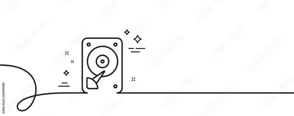 Poster hdd icon. continuous one line with curl. hard disk storage sign. hard drive memory symbol. hdd singl
