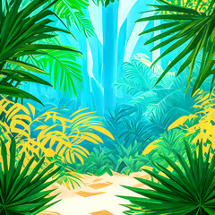 Fototapeta na wymiar Illustration of an abstract colorful jungle landscape. Generative AI