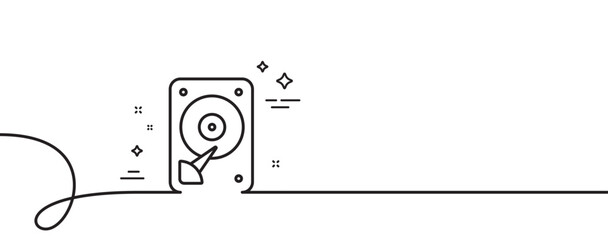 HDD icon. Continuous one line with curl. Hard disk storage sign. Hard drive memory symbol. HDD single outline ribbon. Loop curve pattern. Vector
