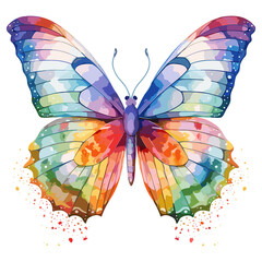 Watercolor colored  butterfly rainbow  illustration
isolate transparent background 
