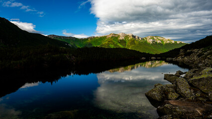 A view of the Belianske Tatras from the Zelene Pleso Valley in the High Tatras. Tatra National Park, Slovakia.