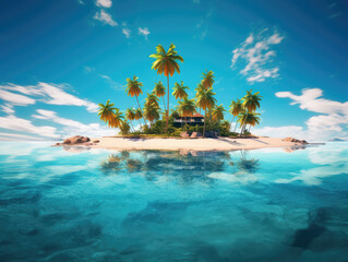 Tropical palm tree island with palm trees