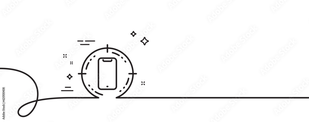 Poster smartphone target line icon. continuous one line with curl. phone sign. mobile device symbol. smartp