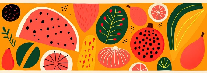 collage design pattern set featuring fruit shapes summer
