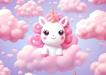 Obraz na płótnie Canvas Cute and magical unicorn with hearts, clouds, and rainbows