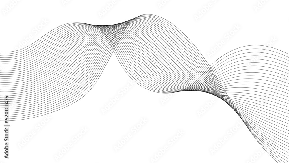 Poster abstract wavy black curved line on transparent background. grey abstract background with flowing par