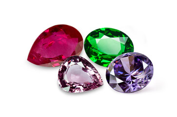 Fototapeta premium Bright gems isolated on a white background