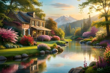 Obraz premium garden in the morning Generated Ai