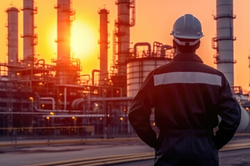 Engineer Checking List at Petrochemical Refinery Complex. Generative AI.