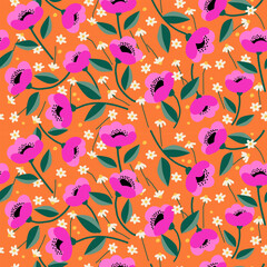 Hand drawn flowers, seamless patterns with floral for fabric, textiles, clothing, wrapping paper, cover, banner, interior decor, abstract backgrounds.