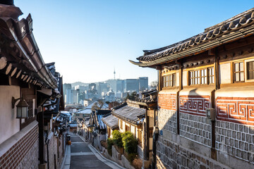 Bukchon Hanok Village, Korean traditional house in Seoul, South Korea - obrazy, fototapety, plakaty