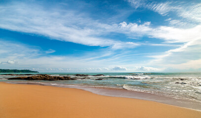 Nature landscape view of beautiful tropical beach and sea in sunny day.