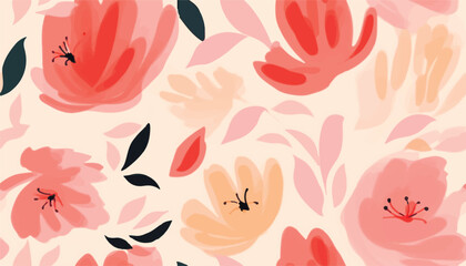 Bright hand drawn blossom flowers print. Modern simple botanical pattern. Fashionable template for design.