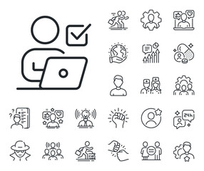 Internet vote sign. Specialist, doctor and job competition outline icons. Online Voting line icon. Web election symbol. Online Voting line sign. Avatar placeholder, spy headshot icon. Vector