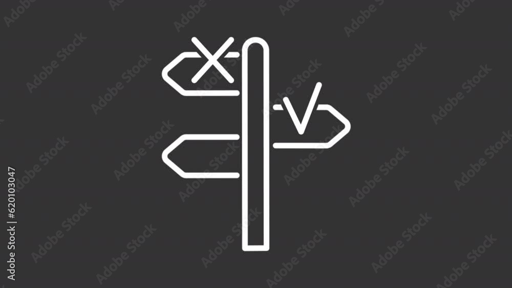 Poster animated signpost white icon. decision making line animation. right choice. direction sign. loop hd 