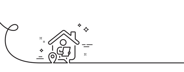 Work at home line icon. Continuous one line with curl. Freelance job sign. Remote office employee symbol. Work home single outline ribbon. Loop curve pattern. Vector
