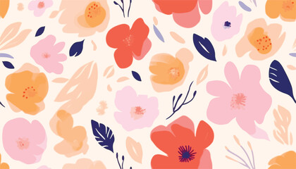 Bright hand drawn blossom flowers print. Modern simple botanical pattern. Fashionable template for design.