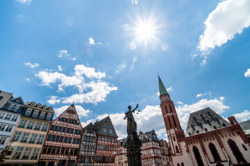 Old town square romerberg in Frankfurt, Germany in summer