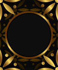 Abstract carved vector background with round golden banner and flowers pattern