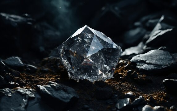 A Large Diamond Sitting On Top Of A Pile Of Rocks. AI