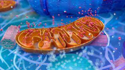 Abstract 3D illustration of the biological cell and the mitochondria - 620104298