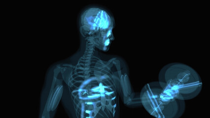 Abstract 3D anatomy of a man doing biceps curls