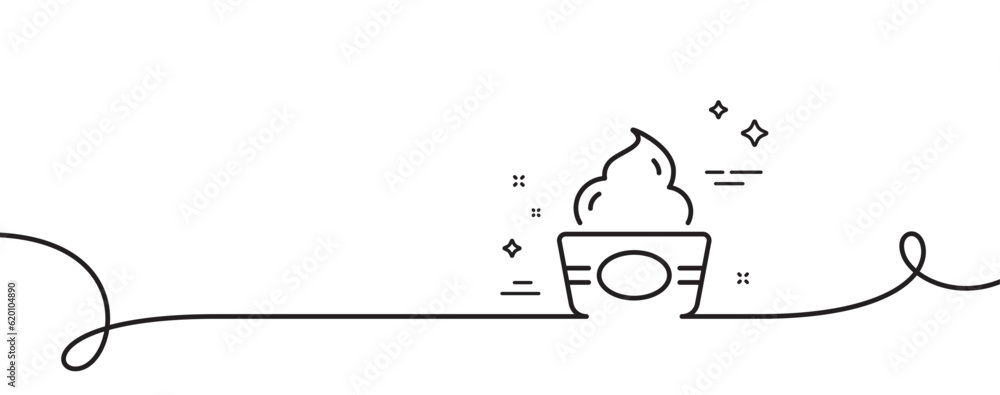 Aufkleber ice cream cup line icon. continuous one line with curl. vanilla sundae sign. frozen yogurt dessert s