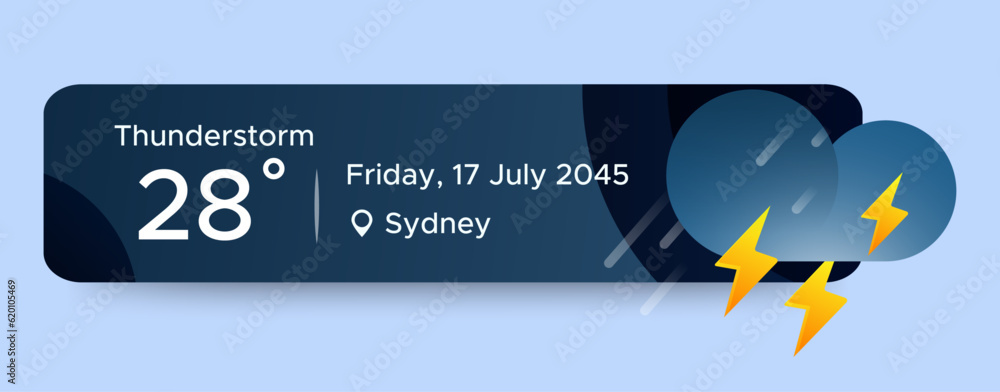Aufkleber thunderstorm weather widget ui design. beauty mobile weather app. professional web design, full set 