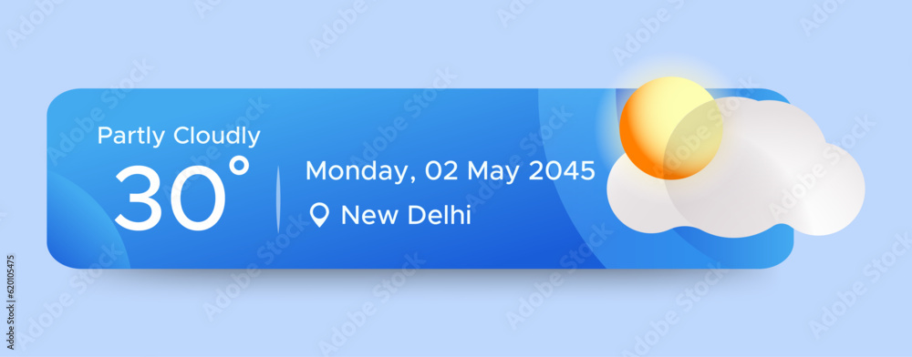 Poster partly cloudly weather widget ui design. beauty mobile weather app. professional web design, full se